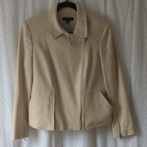 Ann Taylor Linen Blend Cream Moto Jacket Size 14 Petite